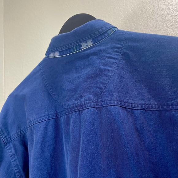 Vintage 90s Apparel Workshop Classic Plaid Button Up Top Blue Green Medium - Picture 8 of 8